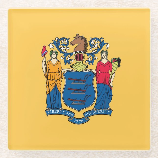 Glass coaster with flag of New Jersey, USA (Front)