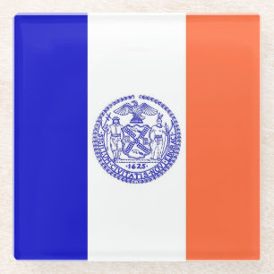Glass coaster with flag of New York City, USA
