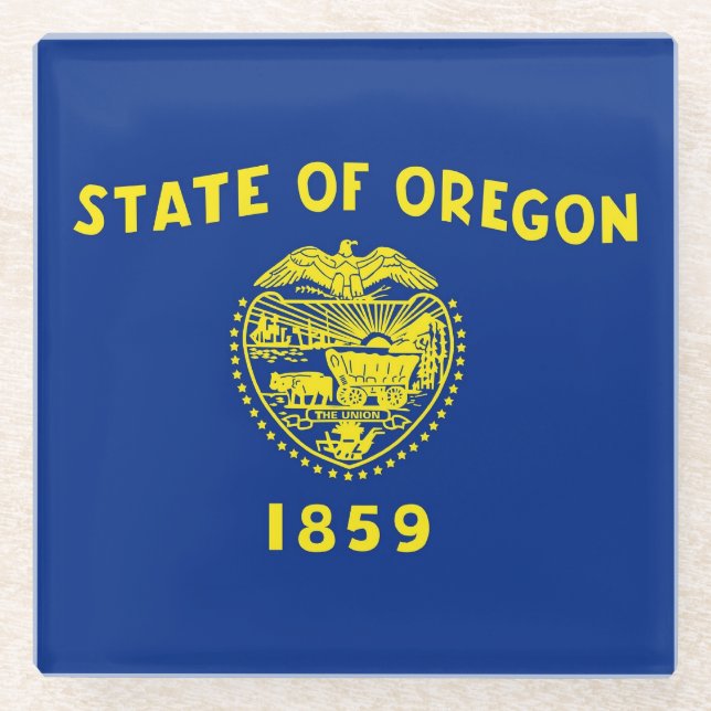 Glass coaster with flag of Oregon State, USA (Front)