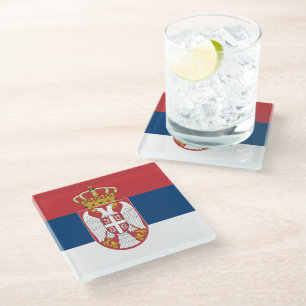 Glass coaster with flag of Serbia