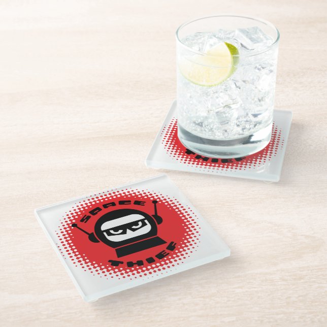 Glass Coaster with Space Thief Logo (Angled)