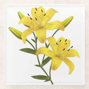 Glass Coaster-Yellow Lilies Glass Coaster