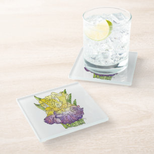 Glass Coaster - Yellow & Purple Iris Watercolor