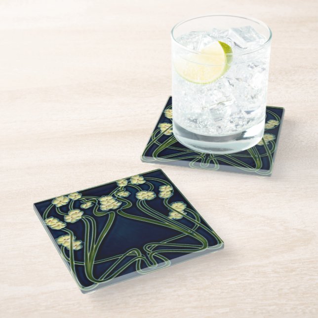 Glass Coasters - ForGetMeNots Art Nouveau (Angled)