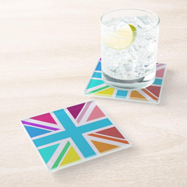 Glass Coasters - Multi Coloured Union Jack Flag (Angled)