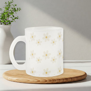 Glass Coffee Mug with Daisy Pattern – Large Glass