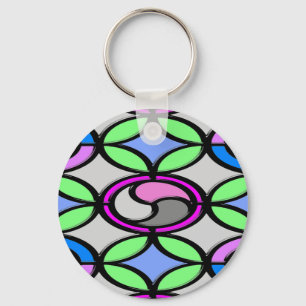 Glass coloured tiled key ring