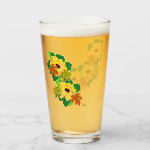 Glass Cup : Black-eyed Susan vine With Autumn Leaf