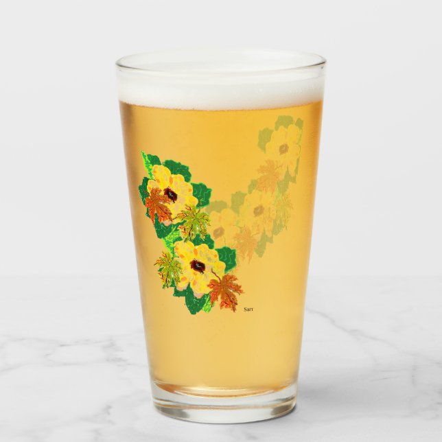 Glass Cup : Black-eyed Susan vine With Autumn Leaf (Back Filled)