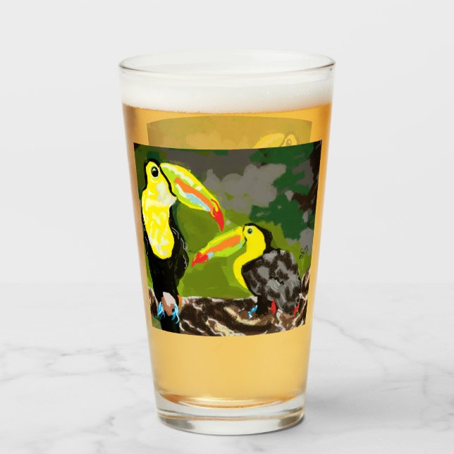 Glass Cup : Tropical Birds (Back Filled)