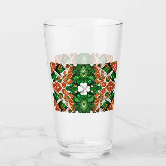 Glass cup with Irish Colours clover leaf (Front)