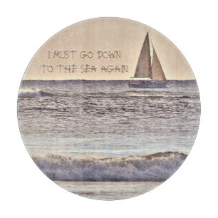 GLASS CUTTING BD./LONE SAILBOAT ON SEA BOARD