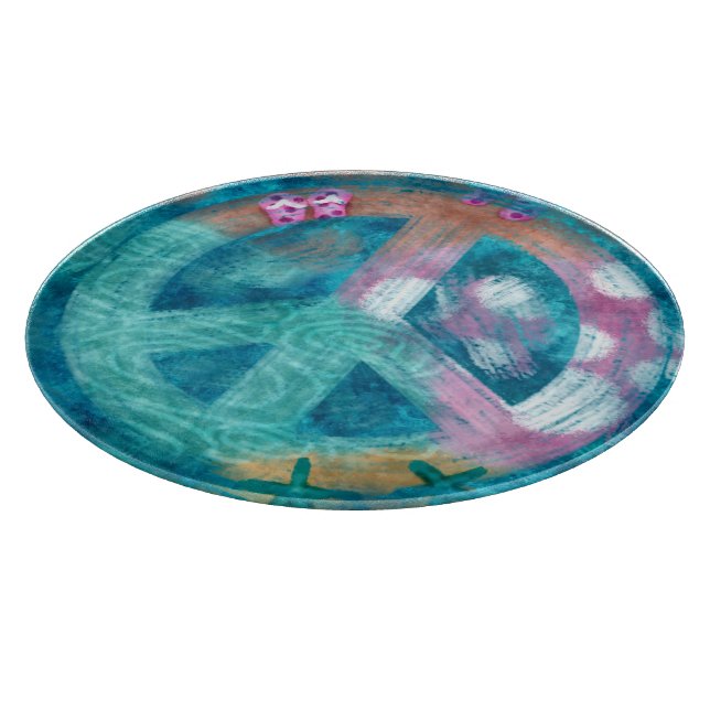 Glass Cutting Board Beach Nautical Peace Sign (Corner)
