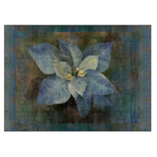 Glass Cutting Board Blue Poinsettia
