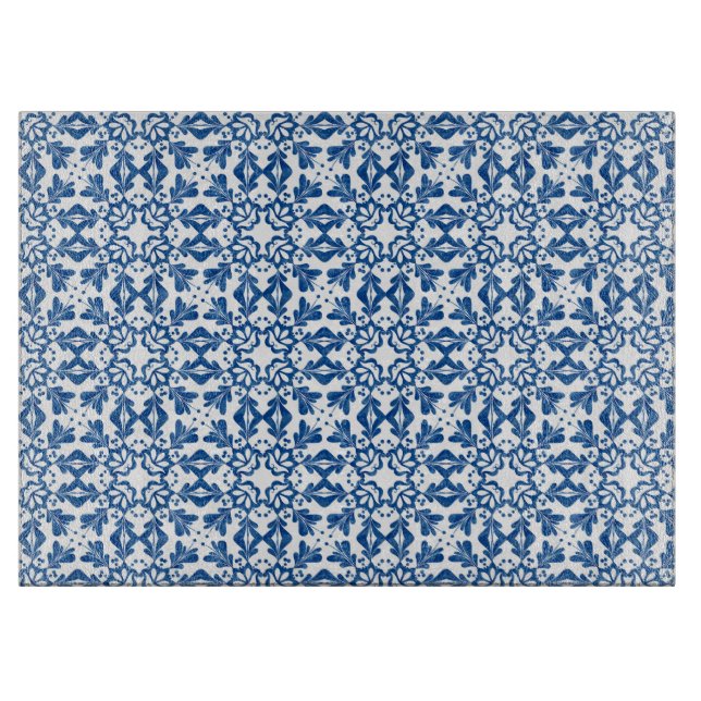 Glass Cutting Board Blue Tile (Front)