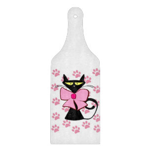 Glass Cutting Board Cat Pink Bow Meow