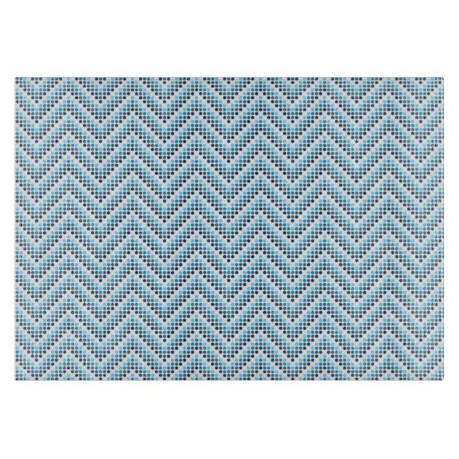 Glass Cutting Board Chevron Dots Blue (Front)