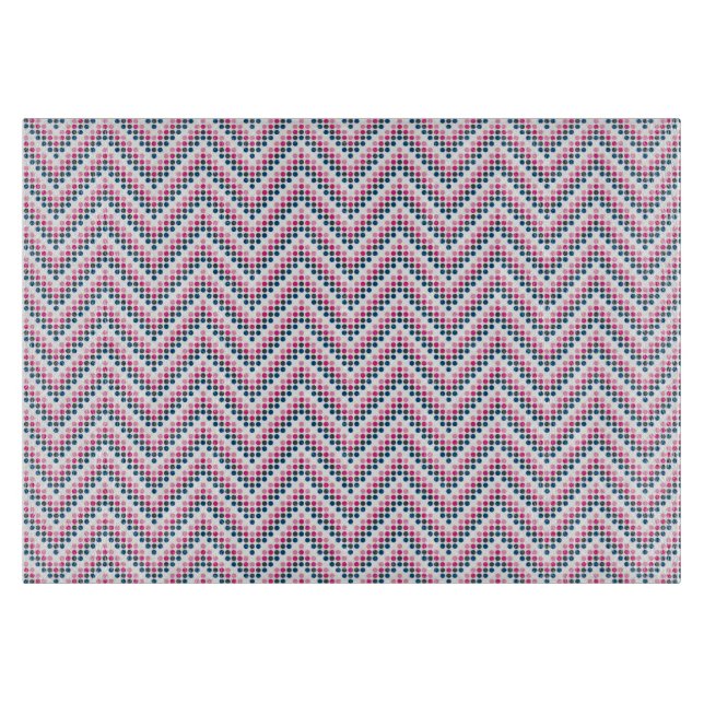 Glass Cutting Board Chevron Dots Pink+ (Front)