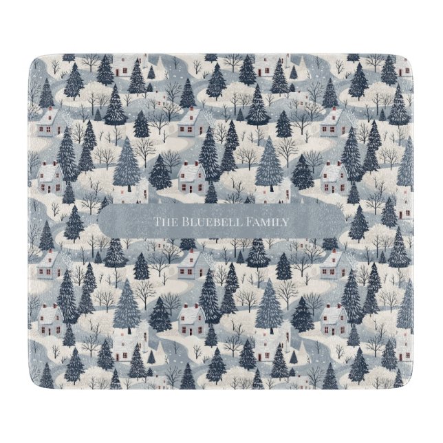 Glass Cutting Board - Christmas Trees Pattern. (Front)