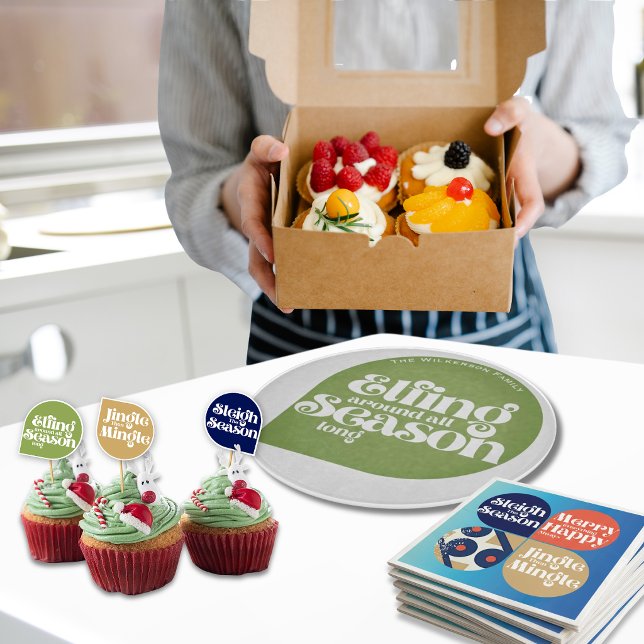 Glass Cutting Board Elfing Around all Season Long (Listing is for round glass platter only napkins & cupcake topper sold separately in same collection.)