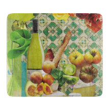 Glass Cutting Board Green Mexican Tile