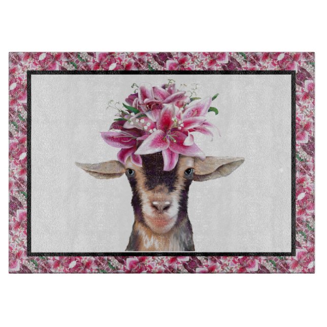 Glass Cutting Board Lily the Goat (Front)