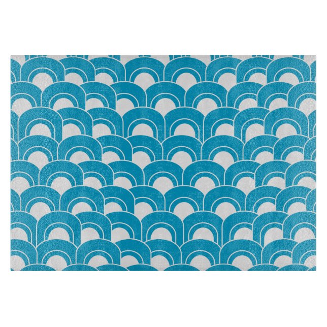 Glass Cutting Board Mod Waves Blue (Front)