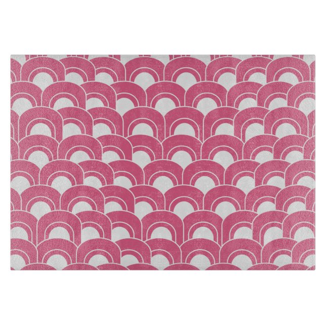 Glass Cutting Board Mod Waves Pink (Front)
