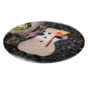 GLASS CUTTING BOARD,"MR. SNOW MAN" BOARD