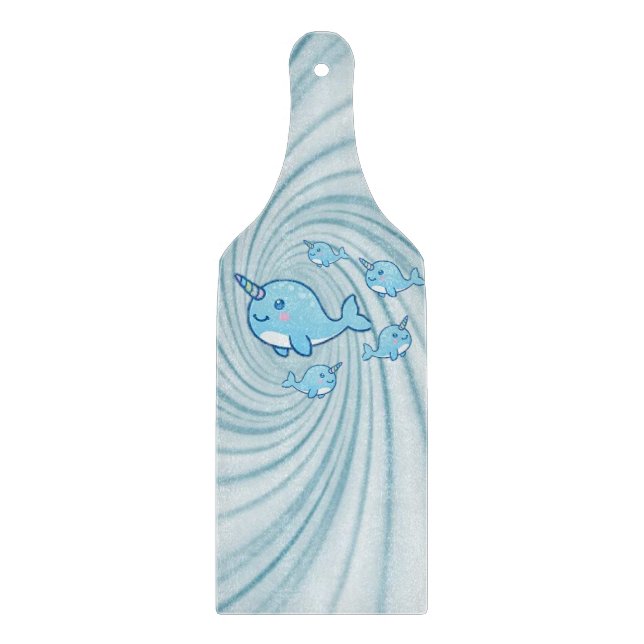 Glass Cutting Board Narwhal Blue (Front)
