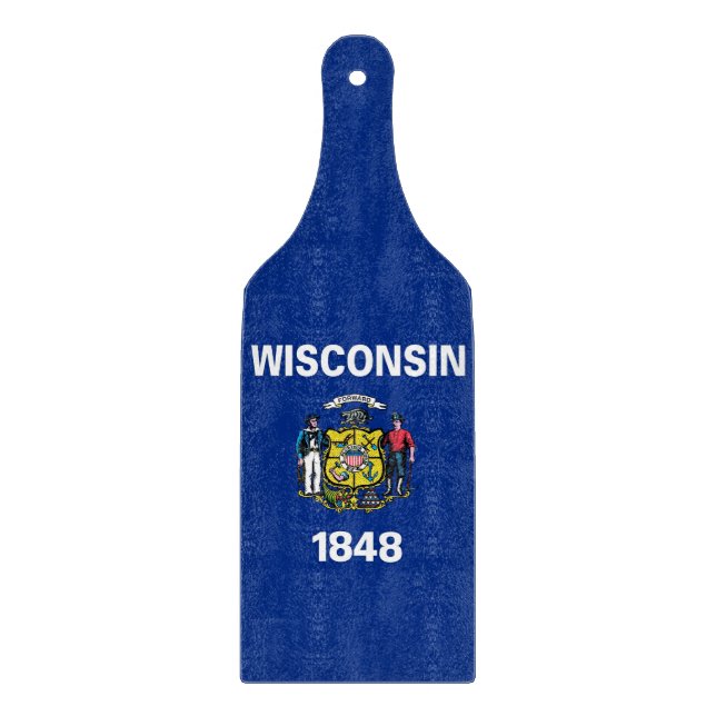 Glass cutting board paddle Wisconsin flag (Front)