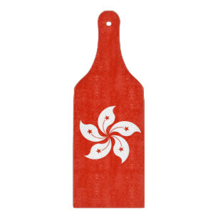 Glass cutting board paddle with flag of Hong Kong