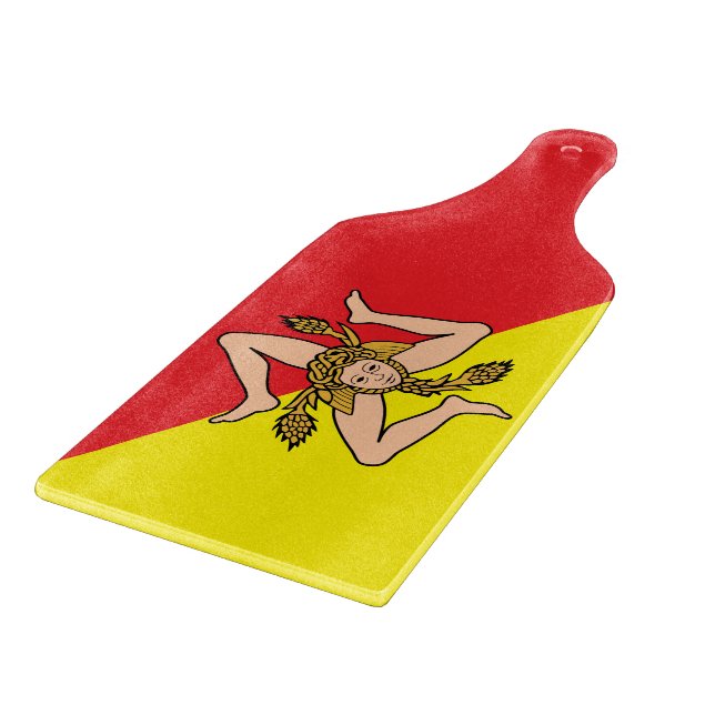 Glass cutting board paddle with flag Sicily (Corner)