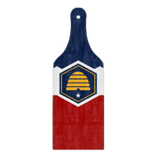 Glass cutting board paddle with flag Utah, USA