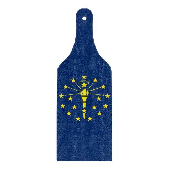Glass cutting board paddle with Indiana flag (Front)