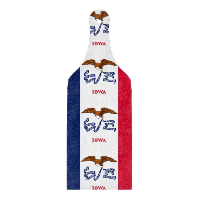 Glass cutting board paddle with Iowa flag (Front)