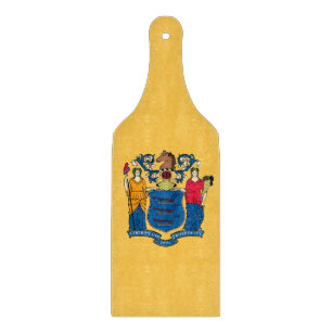 Glass cutting board paddle with New Jersey flag