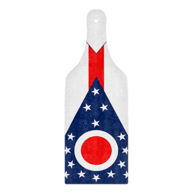 Glass cutting board paddle with Ohio flag (Front)