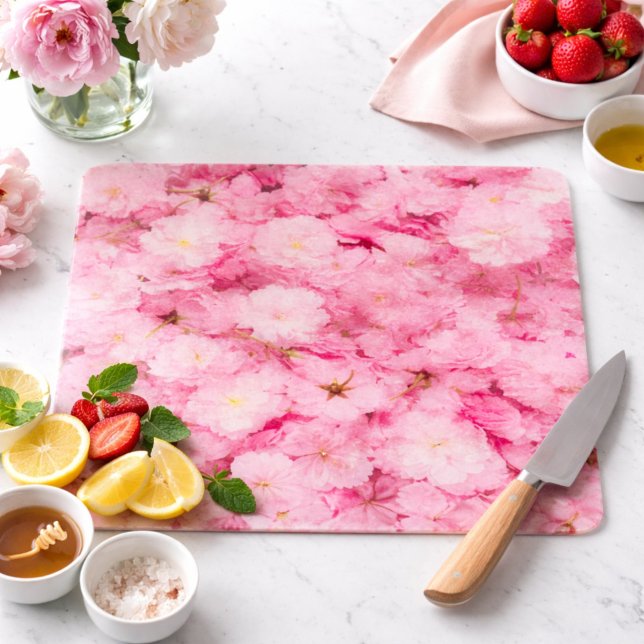 Glass Cutting Board Pink Cherry Blossom Botanical (Creator Uploaded)
