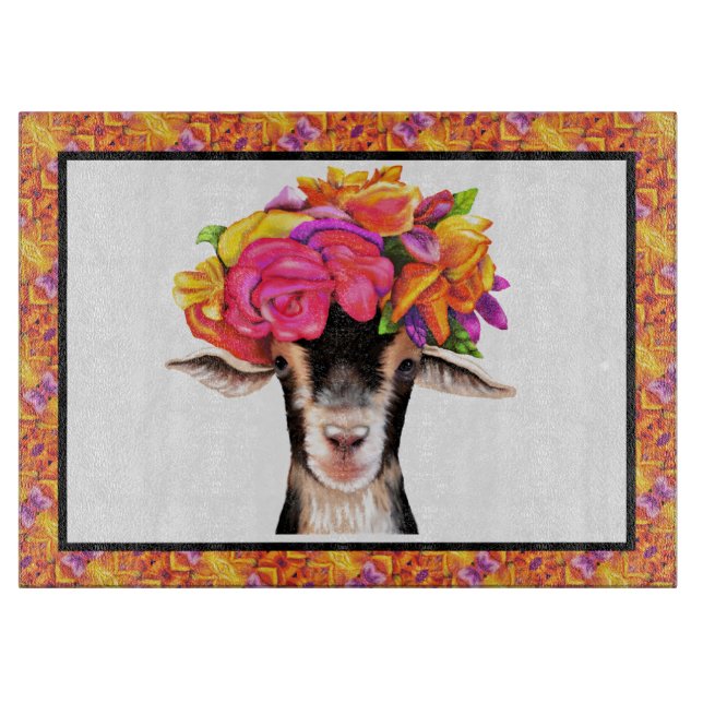Glass Cutting Board Posey the Goat (Front)