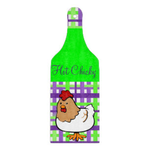 Glass Cutting Board Purple Green Chicken