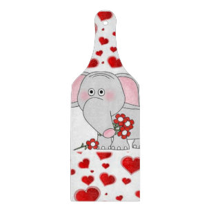 Glass Cutting Board Valentine's Day Elephant
