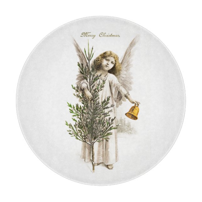GLASS CUTTING BOARD : VINTAGE CHRISTMAS ANGEL (Front)