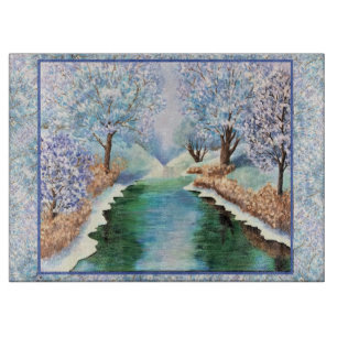 Glass Cutting Board Winter Reflections