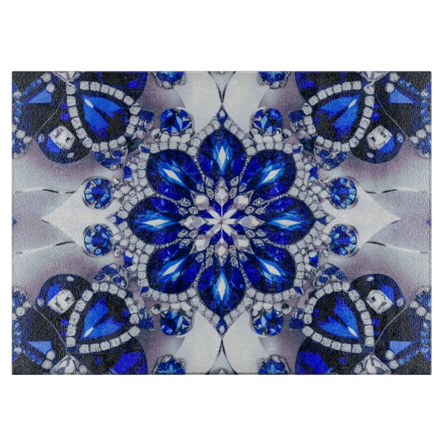 Glass cutting board with Blue White Colours (Front)