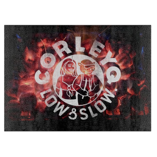 Glass Cutting Board with CorleyQ "Fire" design (Front)