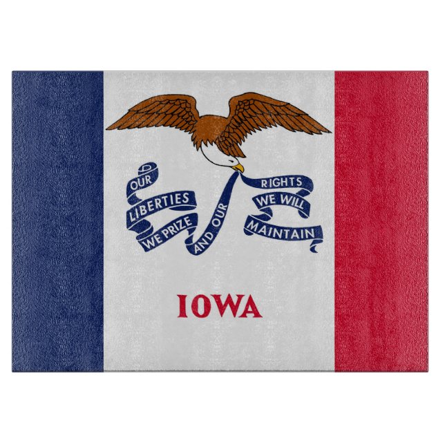 Glass cutting board with Flag of Iowa, USA (Front)