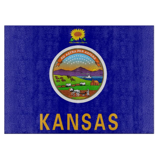 Glass cutting board with Flag of Kansas, USA (Front)
