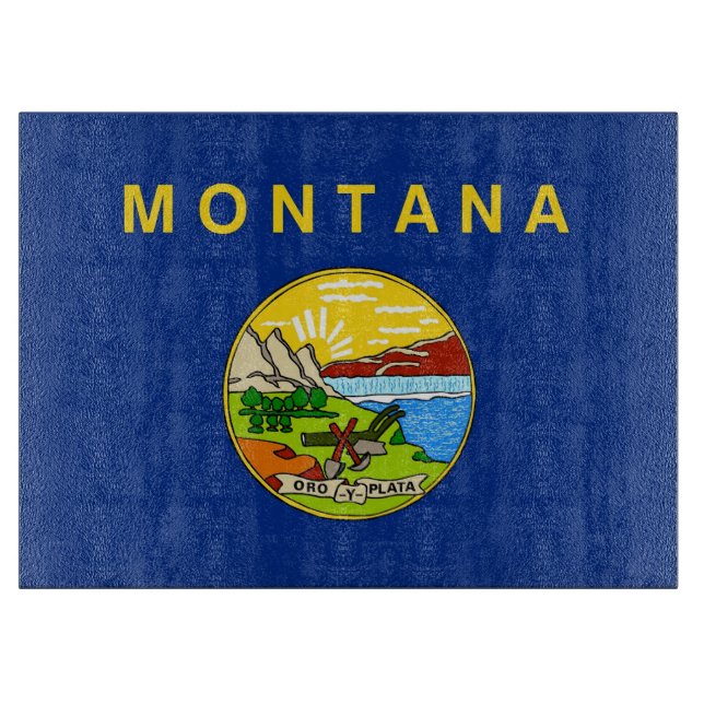 Glass cutting board with Flag of Montana USA (Front)