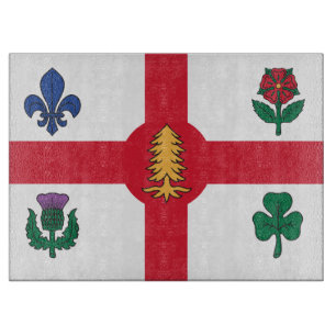 Glass cutting board with Flag of Montreal